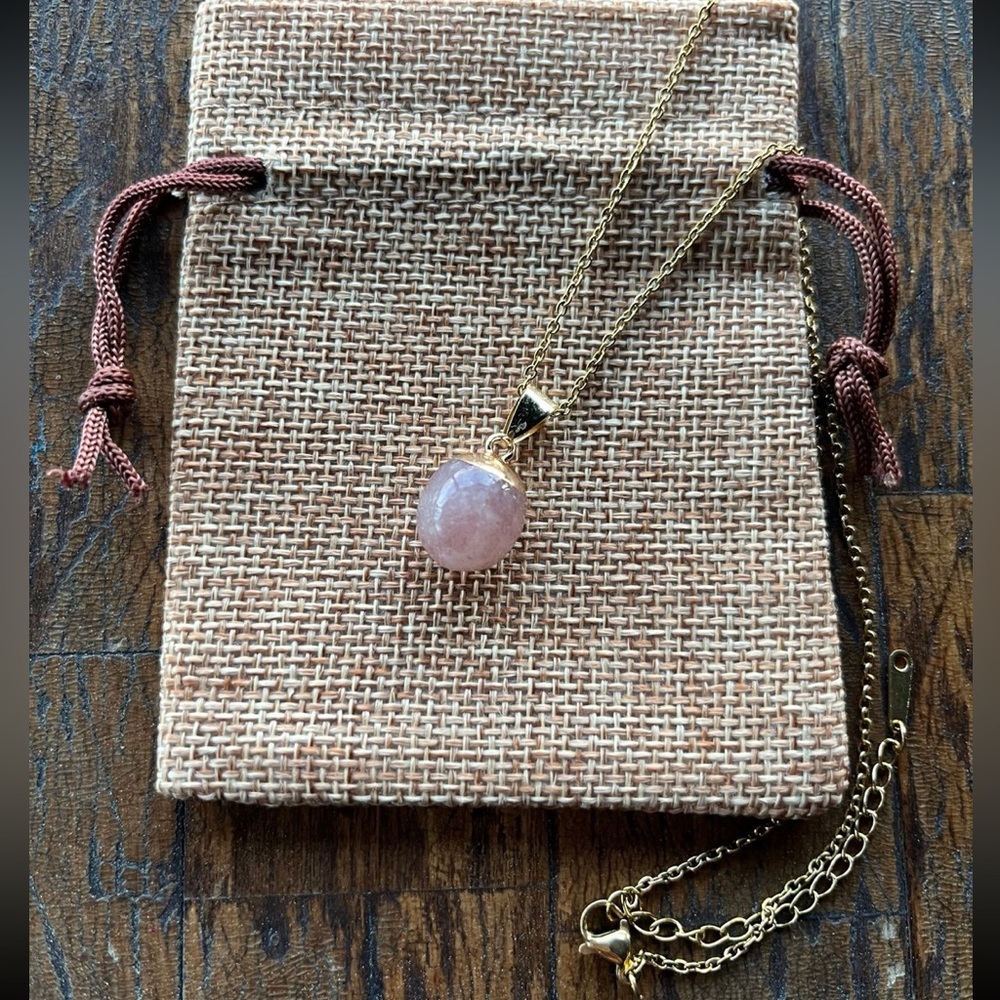 Strawberry Quartz Necklace Strawberry Quartz Pendant with Stainless Steel Chain - Picture 1 of 2